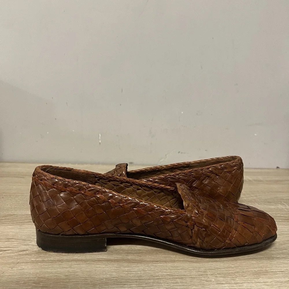 Moreschi Weaved Woven Leather Slip On Loafer Men's 9 Brown Italy 135050 012 AD